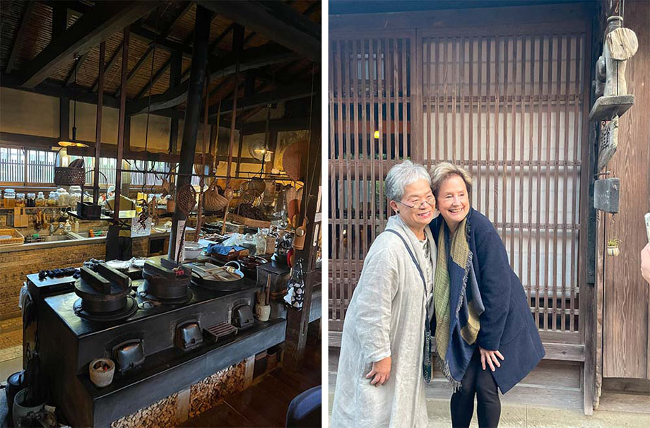 【10月11日】石見銀山の「暮らす宿 他郷阿部家(たきょうあべけ)」へ。1789年に建てられた家屋を、松場登美さんが21年かけて地元の職人たちの手で改修。何も買わずに集めてきたもので修繕したという。夕食はおくどさんのある台所で、ご飯を炊く音と香りを感じながら。